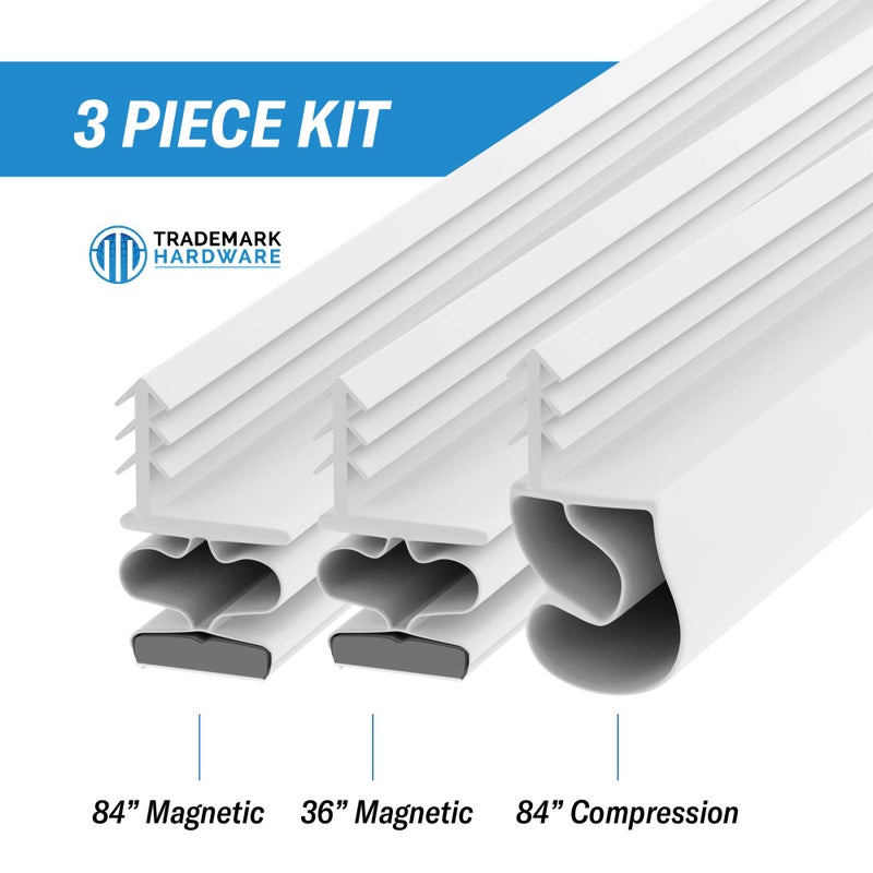 Trademark Hardware TMH Metal Door Weather Stripping - Magnetic Kerf Door Seal Kit, Full Set 36" x 84" - White Kerf Weather Stripping - Image 2
